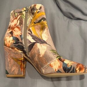 Nine West Floral Block Heel Ankle Boot - Pink Multi